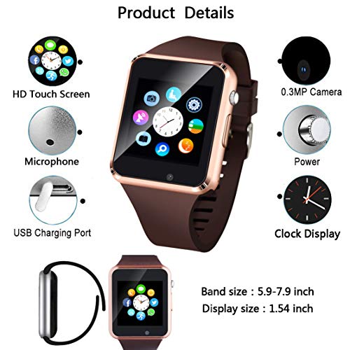 Smart Watch, Smartwatch Compatible with Android Samsung and iPhone(Partial Functions) with TF SIM Card Slot Text Call Reminder Camera Music Player Pedometer for Men Women