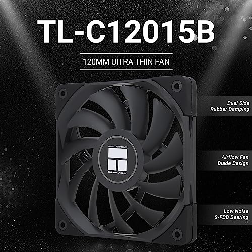 Image of Thermalright C12015B CPU Fan Computer case Fan Quiet 4pin PWM PC Fan,15mm Slimline Cooler Fan,120mm CPU Cooling(Black)