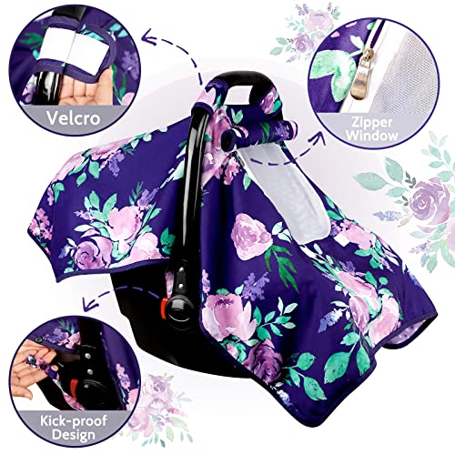 Image of Baby Carseat Seat Cover Girls, Winter Carseat Canopy, Cozy & Warm Cover with Zipper Peep Windows, Infant Minky Carrier Cover, Soft Breathable, Baby Must Have, Purple Stuff