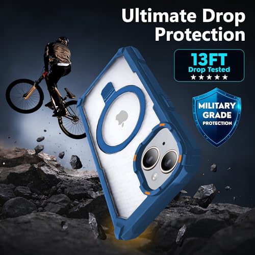 Image of AIBEX Transparent Back Cover Compatible for iPhone 13 /14| Mag-Saf Magnetic Ring Kickstand | Shockproof Dual Layer Military Grade Drop Protection Armor Case| Wireless Charging Support - Blue