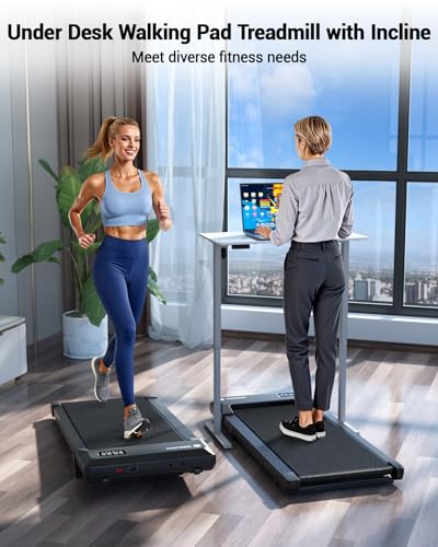 Image of DeerRun Walking Pad with 6% Incline, 3 in 1 Under Desk Treadmill for Home Office & Small Spaces, 2.5HP Quiet Walking Pad Treadmill with 300lb Capacity, 0.6-3.8MPH, App & Remote Control
