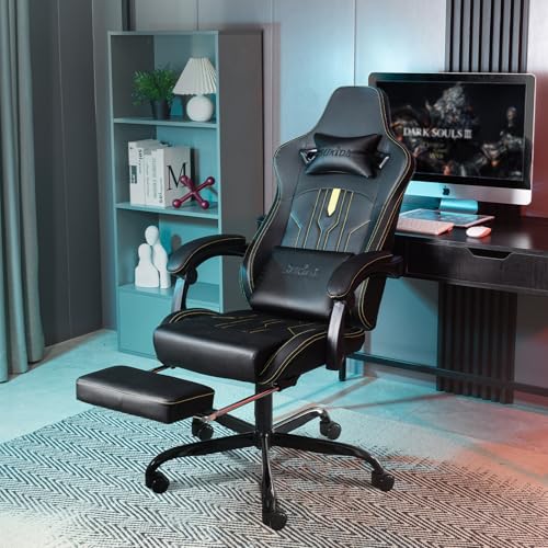 SUKIDA Gaming Chair Massage - Gamers Choice Gaming Chairs for Adults, Reclining Ergonomic Gamer with Footrest Pc Computer Comfy Leather Swivel Recliner Adjustable Backrest Lumbar,  image 6