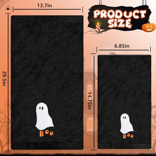 Jarthenaamcs J2970 3Pcs Halloween Hand Towels Embroidered Trick Or Treat Boo Ghost Black Cat Cotton Bathroom Towels Cute Dish Towels thumb #1