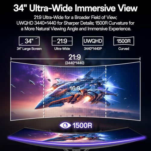 Image of KOORUI 34 Inch Curved Gaming Monitor 240Hz, UWQHD 3440x1440, 21:9 UltraWide