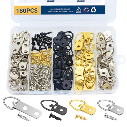 Image of 80 Pack D-Ring Picture Hangers, Heavy Duty Double Hole and Single Hole Hangers with Screws, for Hanging Clock Paintings Artwork Picture Frame Hook Photos Mirrors
