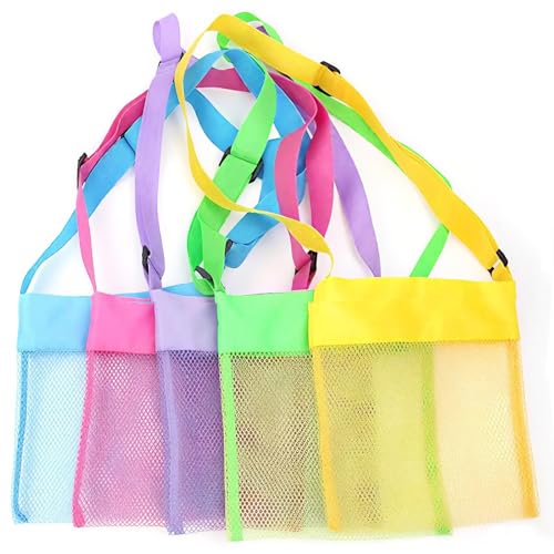 1PCS Mesh Beach Bags, Sand Away Collection Tote with Adjustable Straps, Multi-Color Set for Shell Collecting and Beach Toys
