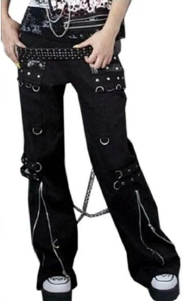 New Women Black Jeans Gothic Pant Rock Hard Trouser Streetwear Pants with Pockets/Pant