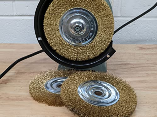 LINE10 Tools 6-inch Wire Brush Wheel for Bench Grinder, Set of 2, Brass-Coated Steel for Cleaning Rust - Image 4