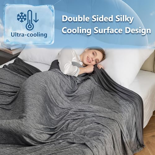 Image of CHOSHOME Cooling Blanket for Hot Sleepers - Summer Blanket Thin Soft Lightweight Breathable Double Side Enhanced Cooling for Hot Flashes, Night Sweats, Bed, Couch (Black, 60 x 80 inches)