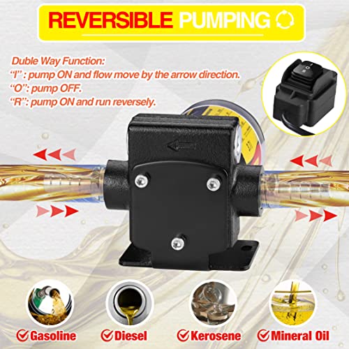 Image of TRUPOW 12V DC Self-priming Gasoline Fuel Oil Transfer Pump with Reversible Pumping for Gasoline Diesel Kerosene & More