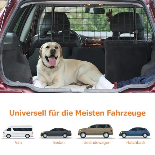 Izrielar Hundegitter Auto, Autoschutzgitter Trenngitter Universal, Autoschutzgitter Verstellbare Breite mit Sicherheitsgurt für Hunde, Maße 30 x 90-145 cm