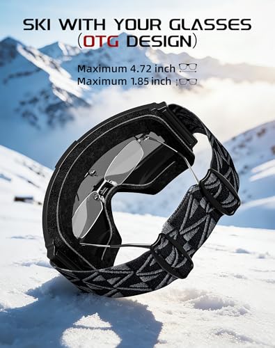 Image of Innerking OTG Ski Goggles, Anti-Fog Snowboard Goggles for Men & Women | SGS-certified anti-fog lenses, OTG over-glasses design, UV protection, and helmet compatibility