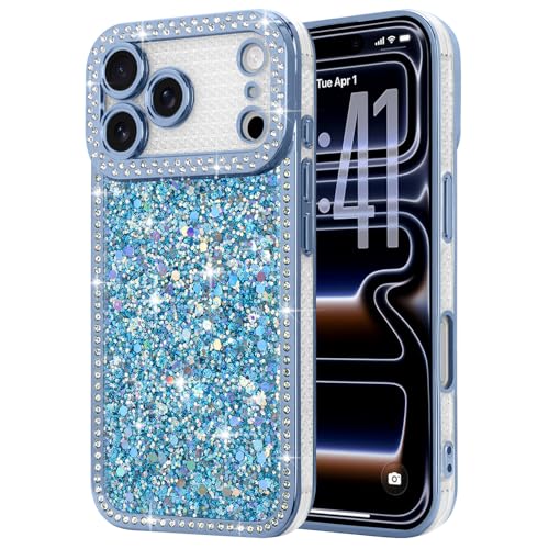 Lafunda for iPhone 17 Pro Max Case Glitter, Luxury Shiny Bling Sparkly Bumper Cover with Crystal Diamonds for Women Girls Soft Slim Shockproof Protective Phone Case for iPhone 17 Pro Max 6.9", Blue by Lafunda - Used condition - CA$8.17