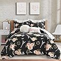 Lush Decor Black Vintage Paris Rose Butterfly 7-Piece Comforter Bed Set, Reversible Bedding (Full/Queen)