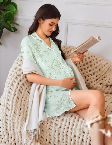 Image of Ekouaer Nightgowns for Women Button Down Sleep Shirt Short Sleeve NightShirts Boyfriend Sleepdress Soft Pajama Dress