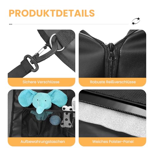 HiPetpy Hunde Autoschondecke Rückbank, 7-lagiges PU-Leder, 100% wasserdicht, Rücksitzverlängerung mit Hartboden für Hunde, Belastbar bis 204 kg, rutschfeste Hängematte für Auto, SUV, Kombi (Schwarz)