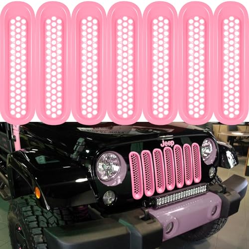Camoo Adequado para Jeep Wrangler Front Grill Inserts Guarda de Grade com Clipe para Jeep Wrangler JK JKU Unlimited Rubicon Sahara 7 peças (rosa)