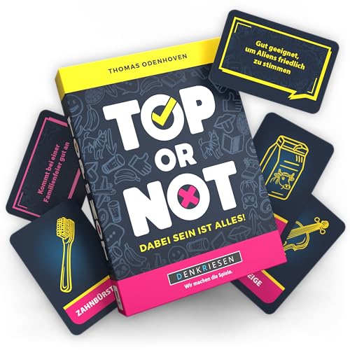 DENKRIESEN - Top or Not!? – Das lustige Partyspiel für Erwachsene & Kinder ab 10 Jahren | Wortspiel & Diskussion – Überzeuge mit Witz & Charme | 3–6 Spieler, 30 Min Spielzeit