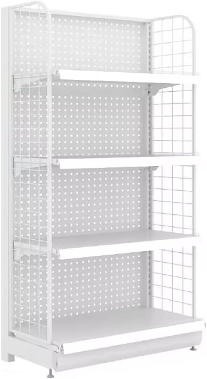 Retail Gondola Shelving Unit - Convenience Combination Wall Display Rack with Grid Supermarket Shelves for Grocery Stores & Retail Displays (White, 92x36x135cm)