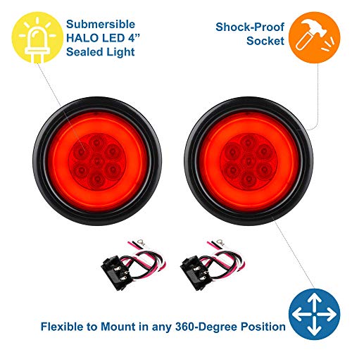 Lumitronics Rv Halo Led 4" Sealed Round Stop/Turn/Tail Lights (Red Pair) #TOP3