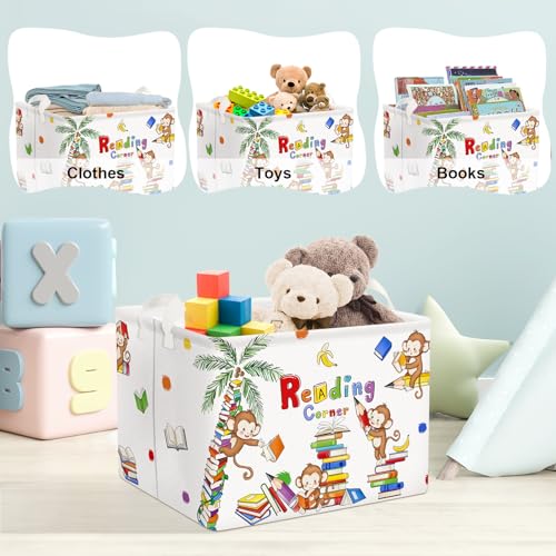 Clastyle Reading Corner School Classroom Book Basket 36L Large Monkey Book Tree Shelf Basket for Kid Nursery Room Collapsible Rectangle Clothes Towel Toy Storage Basket - Image 6