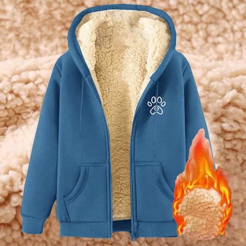 Generisch Unisex Kapuzenjacke mit Teddyfutter und Pfoten-Print - Gefütterte Fleecejacke mit Reißverschluss | Kuschelige Jacke für Tierliebhaber