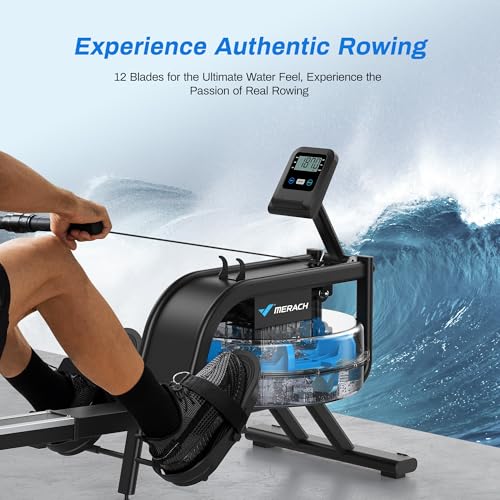 MERACH Rowing Machine for Home Gym, Fitness Rower Machine with 6 Levels of Water Resistance, Built-in Monitor, Max 150 kg Weight Capacity, App Compatible - Image 4