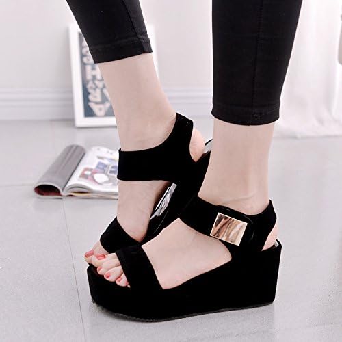 2016 Summer New Korean Fashion Ladies Sandals Platform Thick-Soled high Heel Wedges Fish Roman Tidal Shoes Women's Shoes, Black, 37