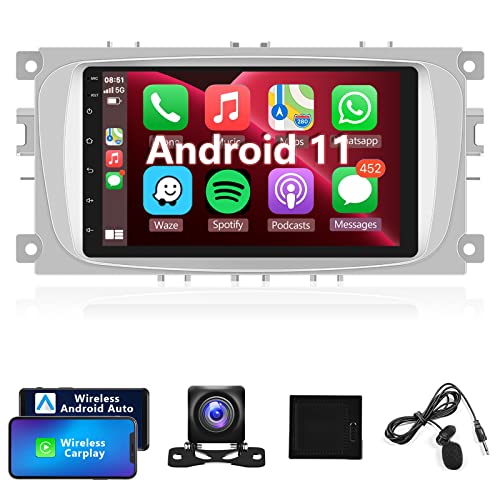 Android 11 Autoradio pour Ford Focus 2 3 mk2 Mondeo 4 Kuga Fiesta Transit S-Max C-Max Galaxy Apple Carplay GPS 7 Pouces Auto Radio 2 din Écran Tactile WiFi Miroir Lien Bluetooth FM Caméra de Recul