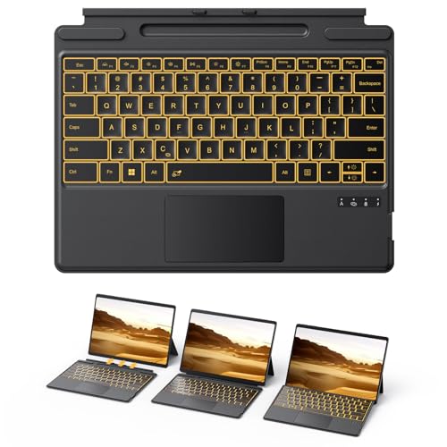 TECURS Bluetooth Keyboard for Microsoft Surface Pro 11/10/9/8/X (13) - Charging Via Type-C Cable(Included) 7-Color Backlit Trackpad Pencil Slot Bluetooth Manual Pairing Type Cover Keyboard