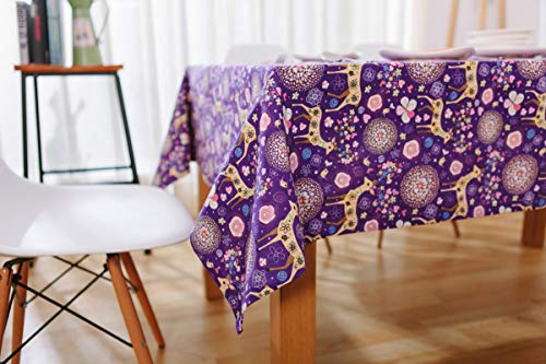 Nappe lin coton mandala violette 140x220cm pour table rectangulaire