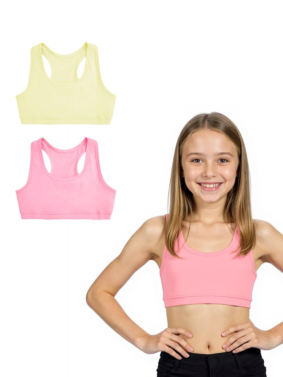 ATUN (All Things Uber Nice) Girls Cotton Sports Bra for Teens & Teens (Pack of 2) | Girls Non-Padded Racerback Beginner T-Shirt | Comfortable Training, Yoga and Workout Bras ATUN (All Things Uber Nice) Girls Cotton Sports Bra for Teens & Teens (Pack of 2) | Girls Non-Padded Racerback Beginner T-Shirt | Comfortable Training, Yoga and Workout Bras