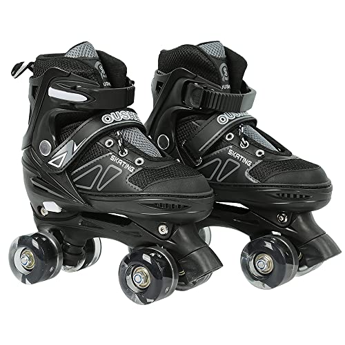 Patines de ruedas ajustables para niñas y niños de 3 a 12 años con ruedas, 4 ajustables para principiantes, para principiantes, regalo de Navidad y cumpleaños, color negro