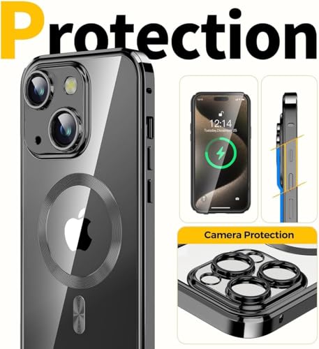Image of mobistyle Designed for iPhone 15 | Luxury Electroplating Mag-Safe Case | Camera Lens Protection Back Cover Case for iPhone 15 (Black)