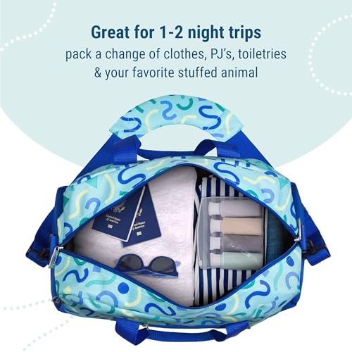 Image of Wildkin Kids Overnighter Duffel Bag - Carry-On Size, Ideal for School & Sleepovers - Confetti Blue