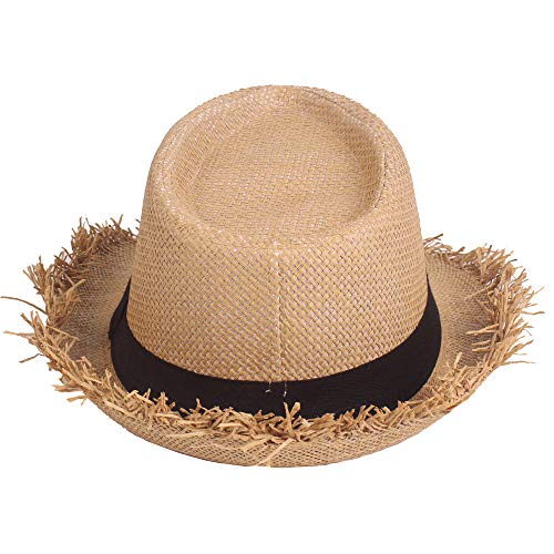 Sombrero Fedora de paja con flecos para mujer y hombre miniatura 3