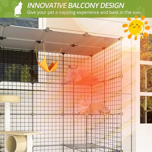 Outdoor Cat House Cat Cages Enclosure with Super Large Enter Door, Balcony Cat Playpen with Platforms,DIY Kennels Crate Large Exercise Place Ideal for 1-4 Cats