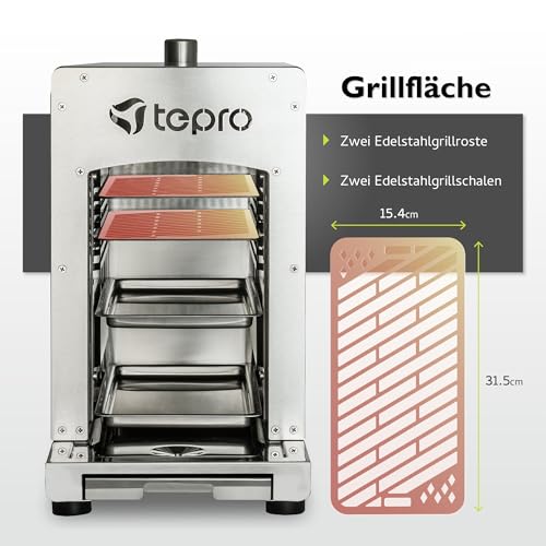 tepro Steakgrill Toronto, Keramikgrill-Infrarot Brenner / Gasgrill mit 3 kW Leistung, max. 800 Grad Gas, Piezozündung, Maße ca. 23 x 56 x 40,5 cm, Silber