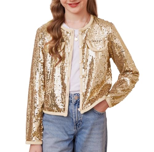 GRACE KARIN Mädchen Langarm Pailletten Bolero Rundhals Glitzer...