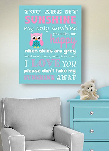 Adorable You are My Sunshine Bedtime Story Rhyme - Woodland Owl Design - Stretched Canvas Nursery Wall Art Decor - Baby Gift idea - Wooden Frame Construction - Ready to Hang 10X12