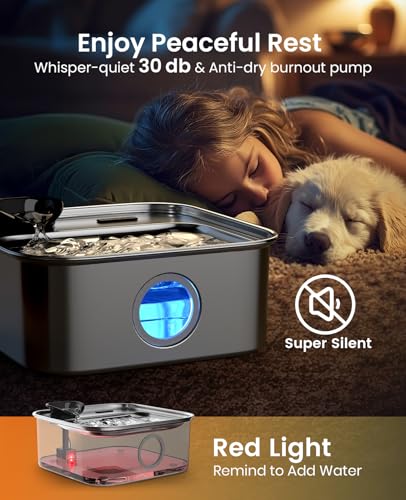 Image of oneisall 10L /2.6Gal Dog Water Fountain for Large Dogs (with 1 Filter) | Deeper & Wider Drinking Area, Visualization Window & Triple Filtration,304 Stainless Steel Dog Water Bowl Dispenser