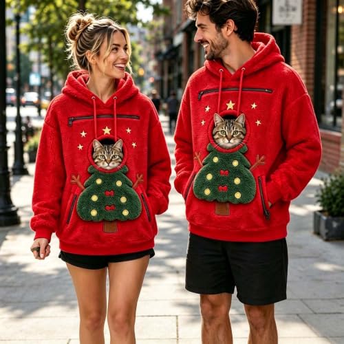 Christmas Pet Pouch Hoodie Wearable Cat Pouch Sweatshirt with Zipper Pouch - image 2