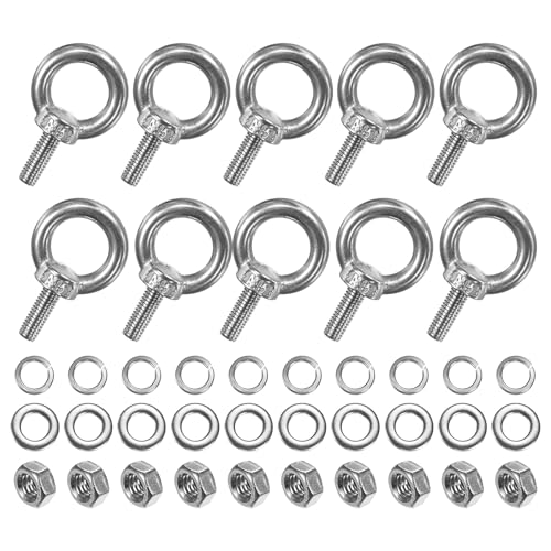 M METERXITY 10-Sets Stainless Eyebolt M5x14mm Shoulder Lifting Eye Bolt with Nuts Washers Male Screw Thread Ring Shoulder Eye Bolts Length 0.55 Inch for Suspending/Fastening