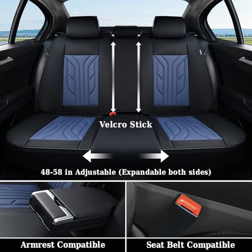 Image of Coverado Car Seat Covers Full Set, Automotive Seat Covers Car Seat Protector Car Seat Cushion, Waterproof Leather Seat Covers for Cars, Universal Fit for Most Sedans SUV Pick-up Truck(Black&Blue)