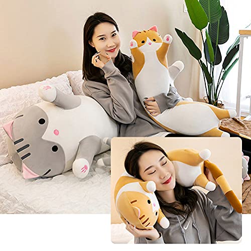 Image of Giant Cat Pillow Plush Cartoon Kitty Sleeping Hugging Pillow,Cuddly Soft Long Kitten Body Pillow Doll Cat Cushion Toy for Kids Girlfriend (Gray, 70cm /27.55inch)