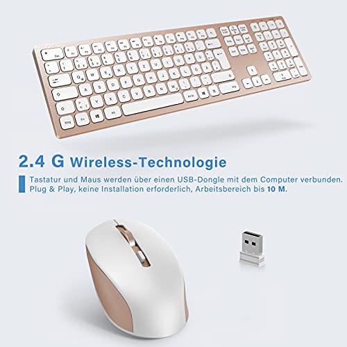 Kabellose Tastatur Maus Set, 2.4G Wiederaufladbare Tastatur und Maus Set mit Hintergrundbeleuchtung, Beleuchtete Tastatur Maus Set mit QWERTZ Layout für PC, Laptop, Tablet, Rosa Gold - Image 4