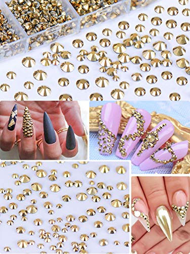 Spearlcable 5400 Pieces Crystal Nail Rhinestones Set Nail Gems Black And Gold Flat Back Round Beads Glass Charms For Crafts Nail Art Clothes Shoes Bags Diy 6 Mixed Size(Color B) #TOP2