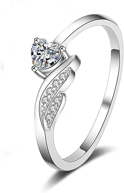 GULICX 925 Sterling Silver Ring for Women, Feather/Leaf/Angel Wing Love Heart Cubic Zirconia Open Adjustable Silver Rings, Simulated Diamond Cuff Finger Thumb Band Ring, Girls Womens Jewellery Gifts