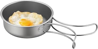 Sartén para Senderismo | Titanio con Mango Plegable | Sartén De Camping De Titanio para Exterior,para Excursionismo Caza Viaje Autocaravana Cocina Hogar Estufa Placa