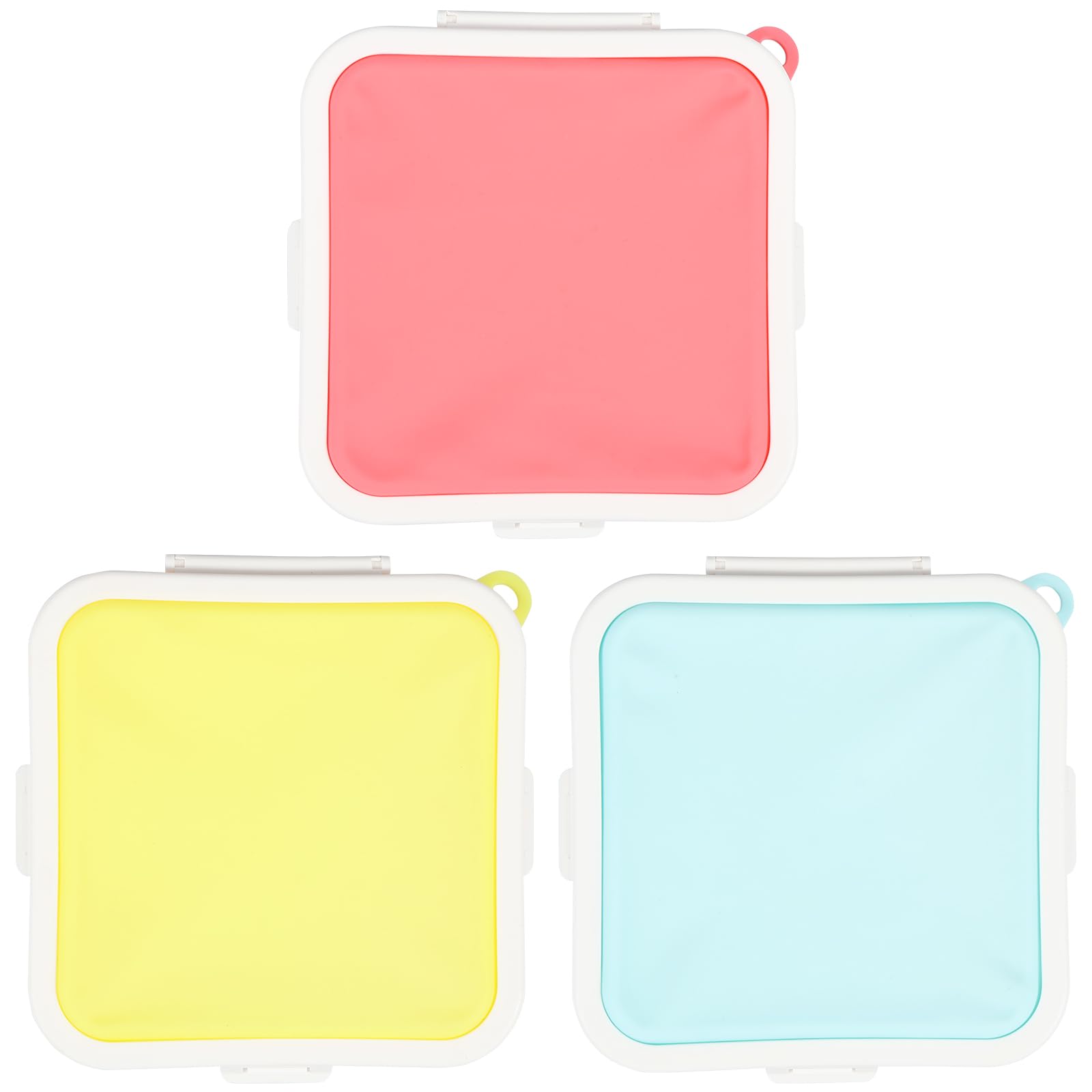 3 Pcs Sandwich Containers Silicone Sandwich Storage Box Heat Resistant Sandwich Box with 3-Snap Lid BPA-Free Sandwich Holder Reusable Sandwich Box Container Leakproof Sandwich Keeper for Fruit Snacks